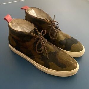 D.T made in italy horsehair camouflage high tops with leather laces